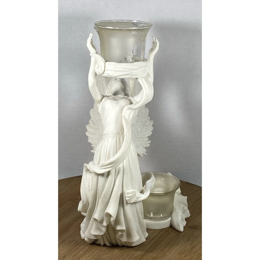 Vintage Faith Love and Peace Angel w/ 3 Votive Candles 11” Tall